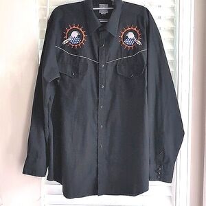 Rock Creek Ranch Men's black eagle embroidered snap button western shirt size XL